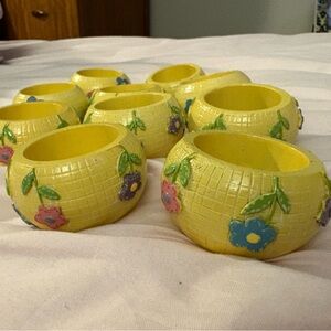 Vintage Floral Yellow Candle Holders Set